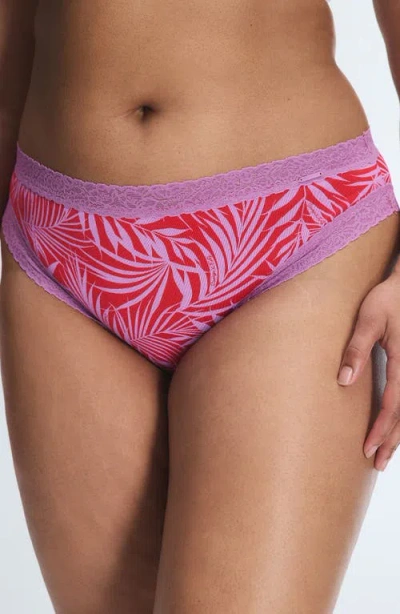 Savage X Fenty Essentials Lace Trim Stretch Cotton Cheeky Briefs In Affection Red Keep Palm Print