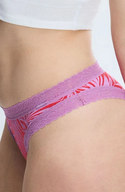 Savage X Fenty Essentials Lace Trim Stretch Cotton Cheeky Briefs In Affection Red Keep Palm Print