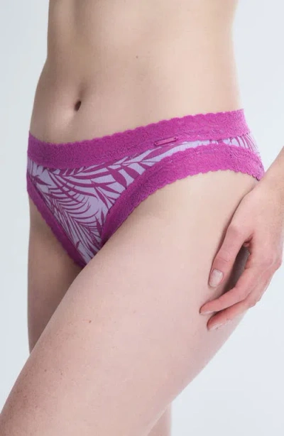 Savage X Fenty Essentials Lace Trim Stretch Cotton Cheeky Briefs In Purple Opal Keep Palm Print