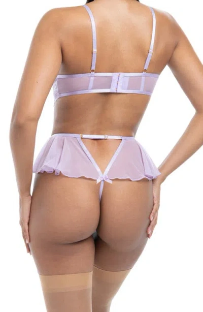 Oh La La Cheri Milana Underwire Mesh & Lace Teddy & Garter Belt Set In Lavendula