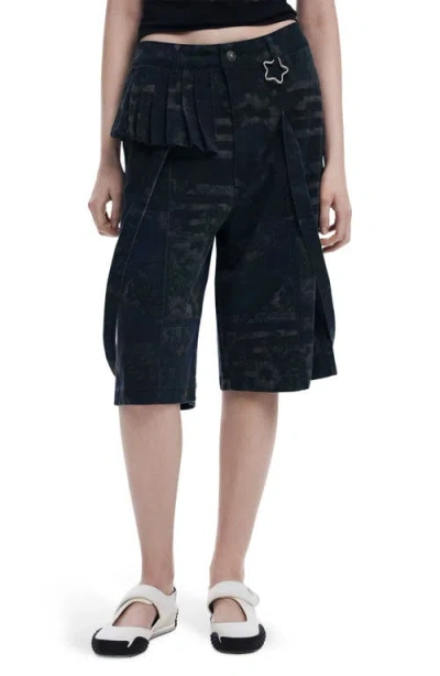 Desigual X Collina Strada Batik Pattern Denim Bermuda Shorts In Gray