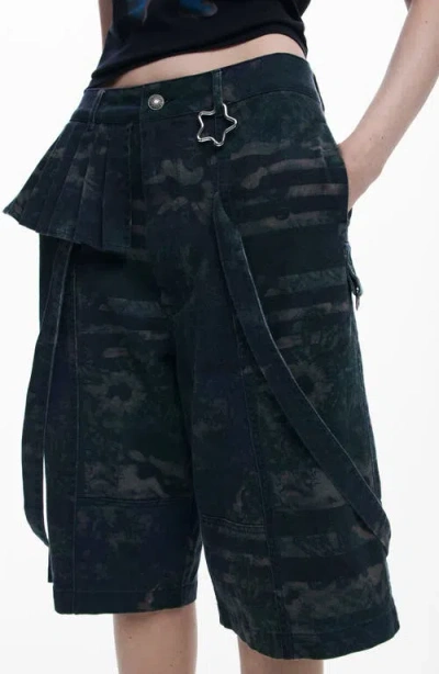 Desigual X Collina Strada Batik Pattern Denim Bermuda Shorts In Gray