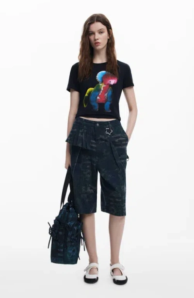 Desigual X Collina Strada Batik Pattern Denim Bermuda Shorts In Gray