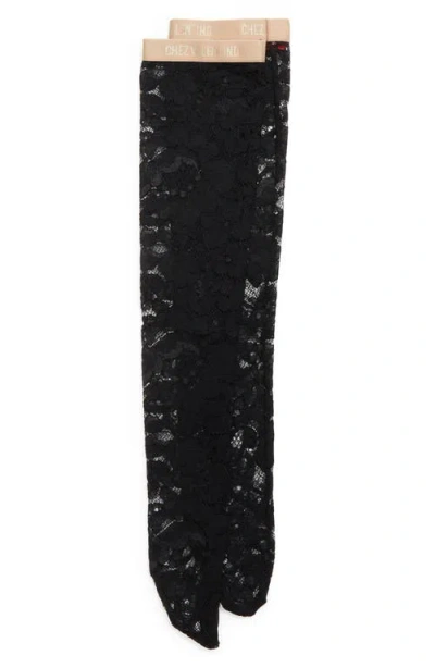 Valentino Garavani Floral Lace Knee High Socks In Nero