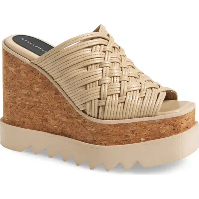 Stella Mccartney Woven Cork Wedge Mules In Ecru