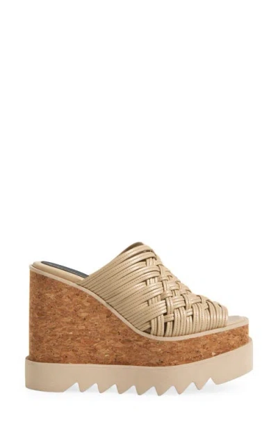 Stella Mccartney Woven Cork Wedge Mules In Ecru