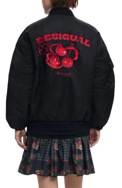 Desigual Cherry Bomber Jacket In Black