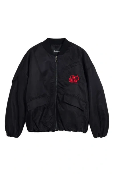 Desigual Cherry Bomber Jacket In Black
