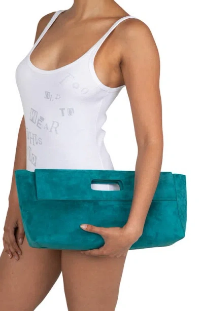 Jeffrey Campbell Toolbox Leather Clutch In Turquoise Suede