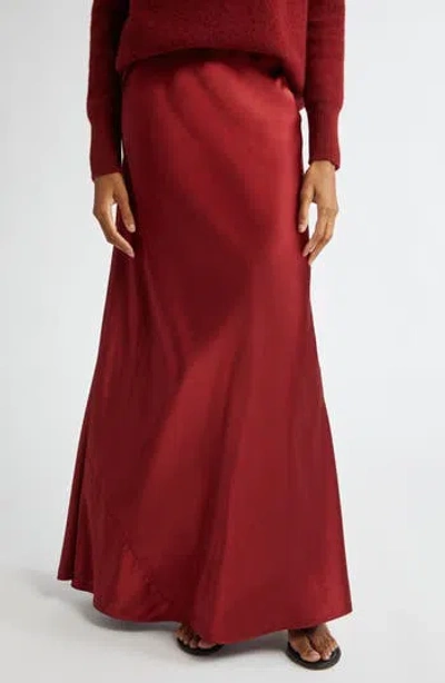 Vince Satin Maxi Skirt In Ruby Ink In Ruby Ink