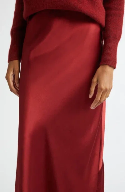 Vince Satin Maxi Skirt In Ruby Ink In Ruby Ink