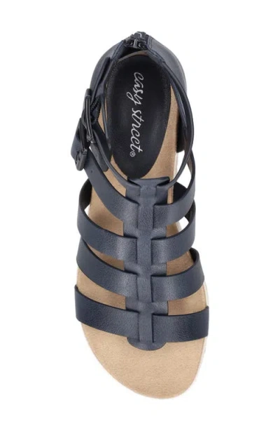 Easy Street Simone Womens Zipper Faux Leather Strappy Sandals In Navy