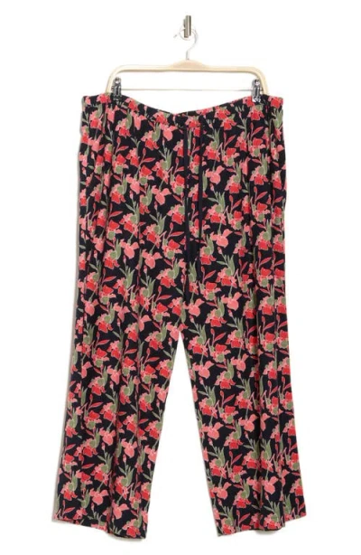 Caslon ® Pull-on Crop Wide Leg Linen Blend Pants In Navy-coral Small Autumn Floral