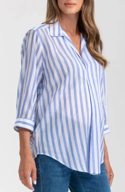 Pietro Brunelli Maternity Long Sleeve Johnny Collar Shirt In Blue