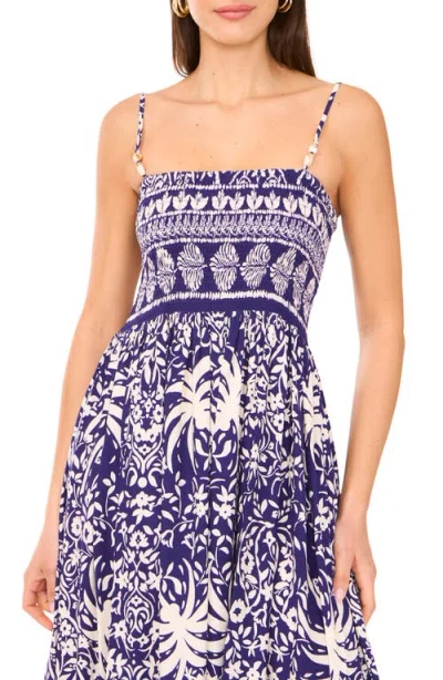 Vince Camuto Smocked Maxi Sundress In Navy White