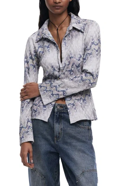 Desigual Textured Snakeskin Print Button-up Shirt In Blue