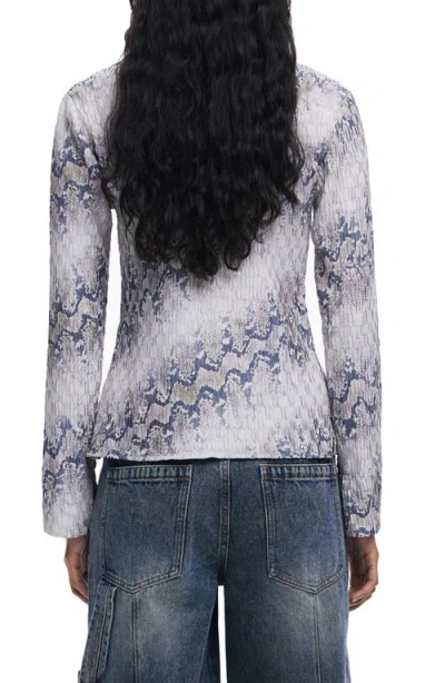 Desigual Textured Snakeskin Print Button-up Shirt In Blue