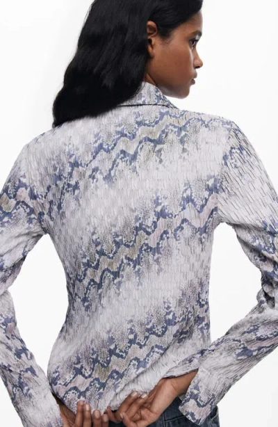 Desigual Textured Snakeskin Print Button-up Shirt In Blue