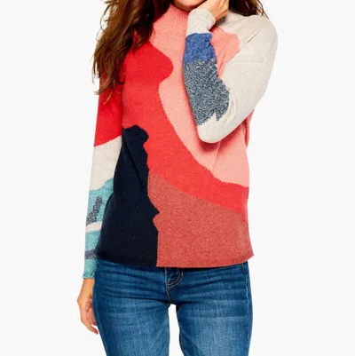 Nic + Zoe Mock Neck Intarsia Sweater In By The Fire In Multi