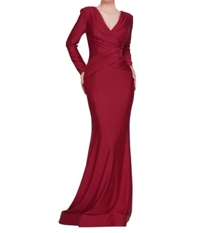 Colors Dress Long Sleeve Fitted Evening Dress In Red In Red