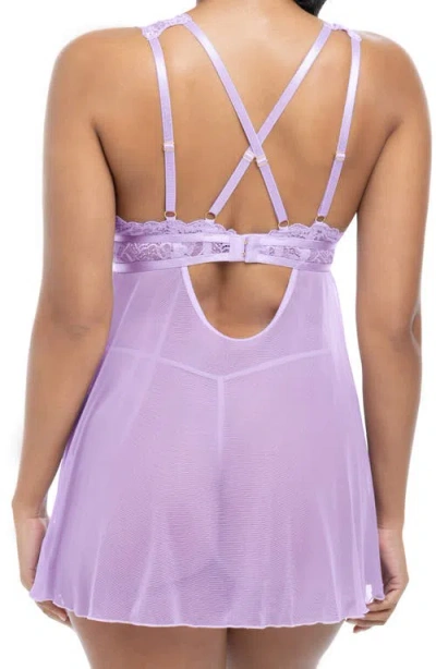Oh La La Cheri Stassi Lace & Mesh Babydoll Chemise & G-string Set In Lavendula