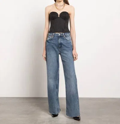 Magda Butrym Wool Blend Corset Top In Black Stripes In Multi