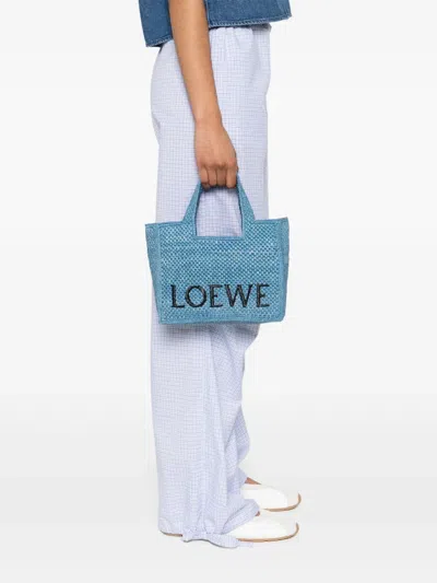 Loewe Women's Font Small Raffia Bag In Blue