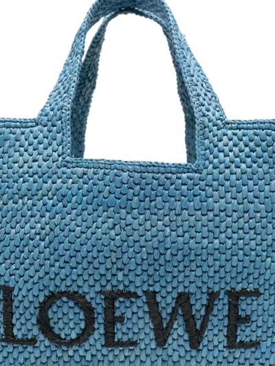 Loewe Women's Font Small Raffia Bag In Blue