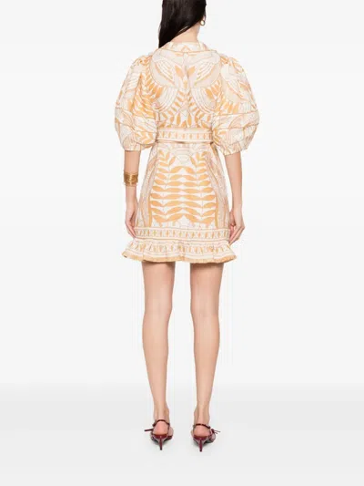 Farm Rio Off-white Lace Nature Lenzing Ecovero Euroflax Mini Dress In Lace Nature Off-white