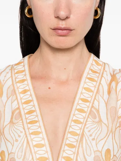 Farm Rio Off-white Lace Nature Lenzing Ecovero Euroflax Mini Dress In Lace Nature Off-white