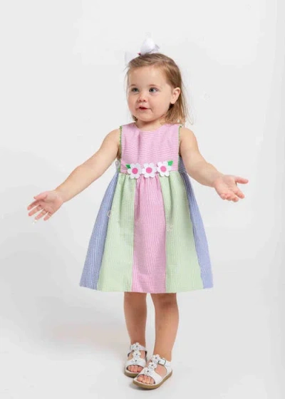 Florence Eiseman Girl's Striped Seersucker Dress W/ Flowers In Multicolor
