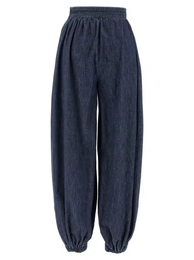 Valentino Chambray Denim Pants Elastic Cuffs In Blue