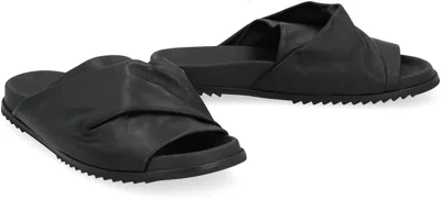 Rick Owens Leather Criss-cross Slides Open Toe In Black