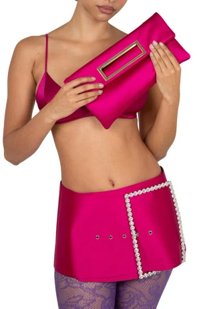 Jeffrey Campbell To-go Satin Clutch In Fuchsia Satin