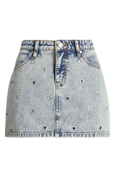 Ptcl Ambar Grommet Denim Miniskirt In Tinted Acid Wash