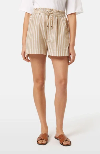 Scotch & Soda High Waist Stripe Cotton Blend Drawstring Shorts In Brown