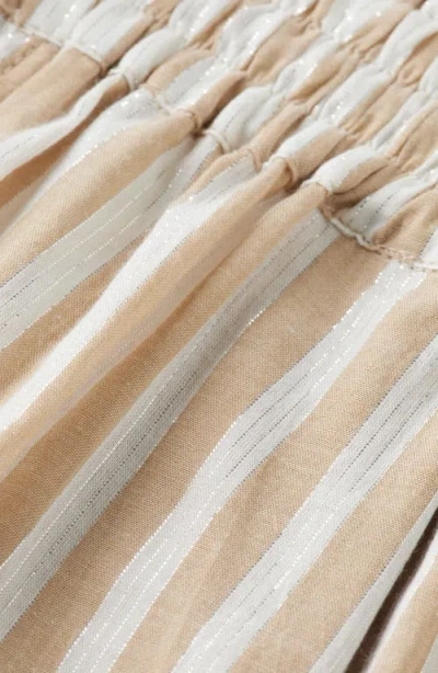 Scotch & Soda High Waist Stripe Cotton Blend Drawstring Shorts In Brown