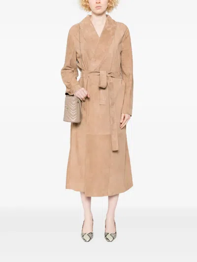 Fendi Suede Coat In Brown