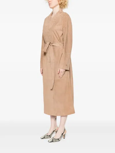 Fendi Suede Coat In Brown