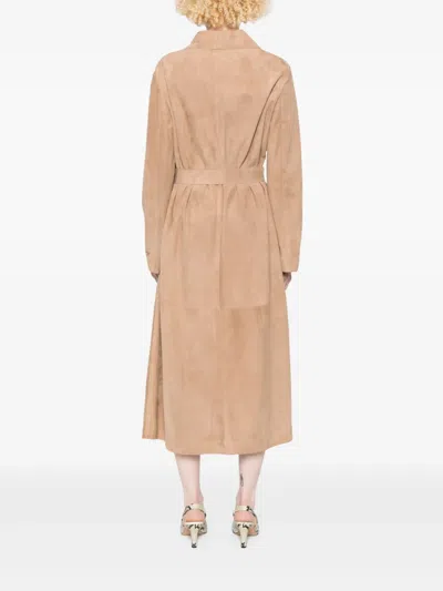 Fendi Suede Coat In Brown