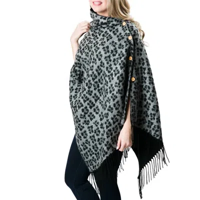 Top It Off Reversible Leopard Print Fringe Button Wrap Shawl Poncho In Animal In Multi