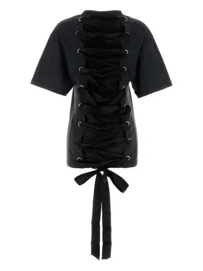 Balenciaga Lace Up Back Bow Detail T-shirt In Black