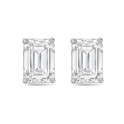 Diana M. 14kt 1.50cts Lab Grown 4 Prong Studs Emerald Cut, Def Color, Vs Clarity, Excellent Cut In White