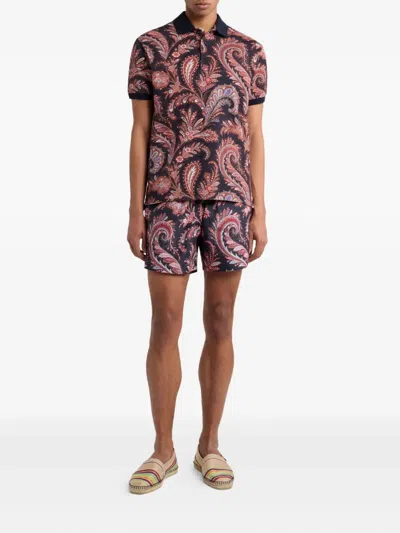 Etro Multicolor Paisley Flowers Polo In Brown