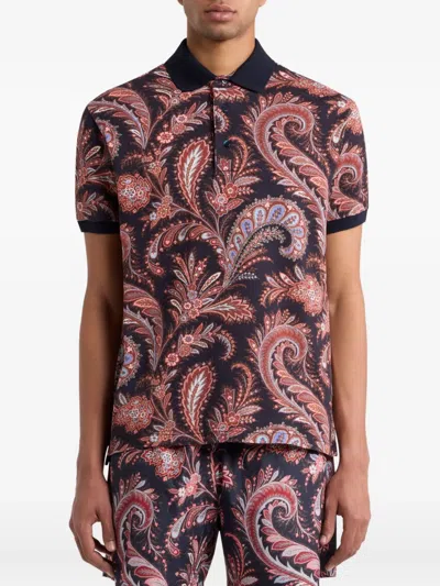 Etro Multicolor Paisley Flowers Polo In Brown