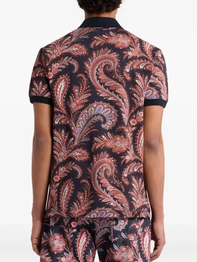 Etro Multicolor Paisley Flowers Polo In Brown