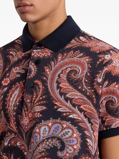 Etro Multicolor Paisley Flowers Polo In Brown