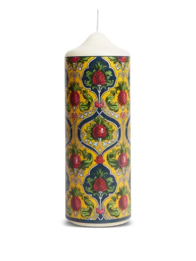 La Doublej Printed Pillar Candle In Yellow