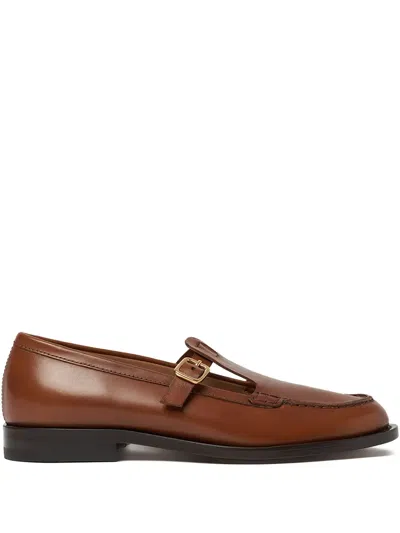 Scarosso Edna Buckle Fastened Flat Shoes In Brown