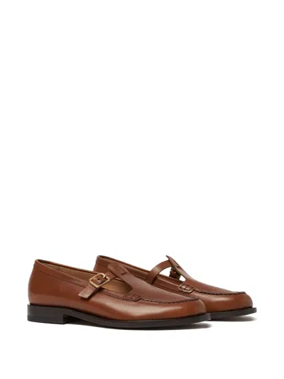 Scarosso Edna Buckle Fastened Flat Shoes In Brown